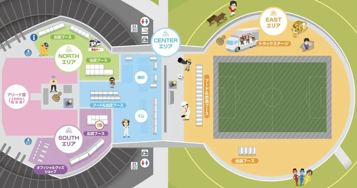大和ハウス プレミストドーム 会場MAP。CUEコレ！ブースはSOUTHエリアの出店ブース
